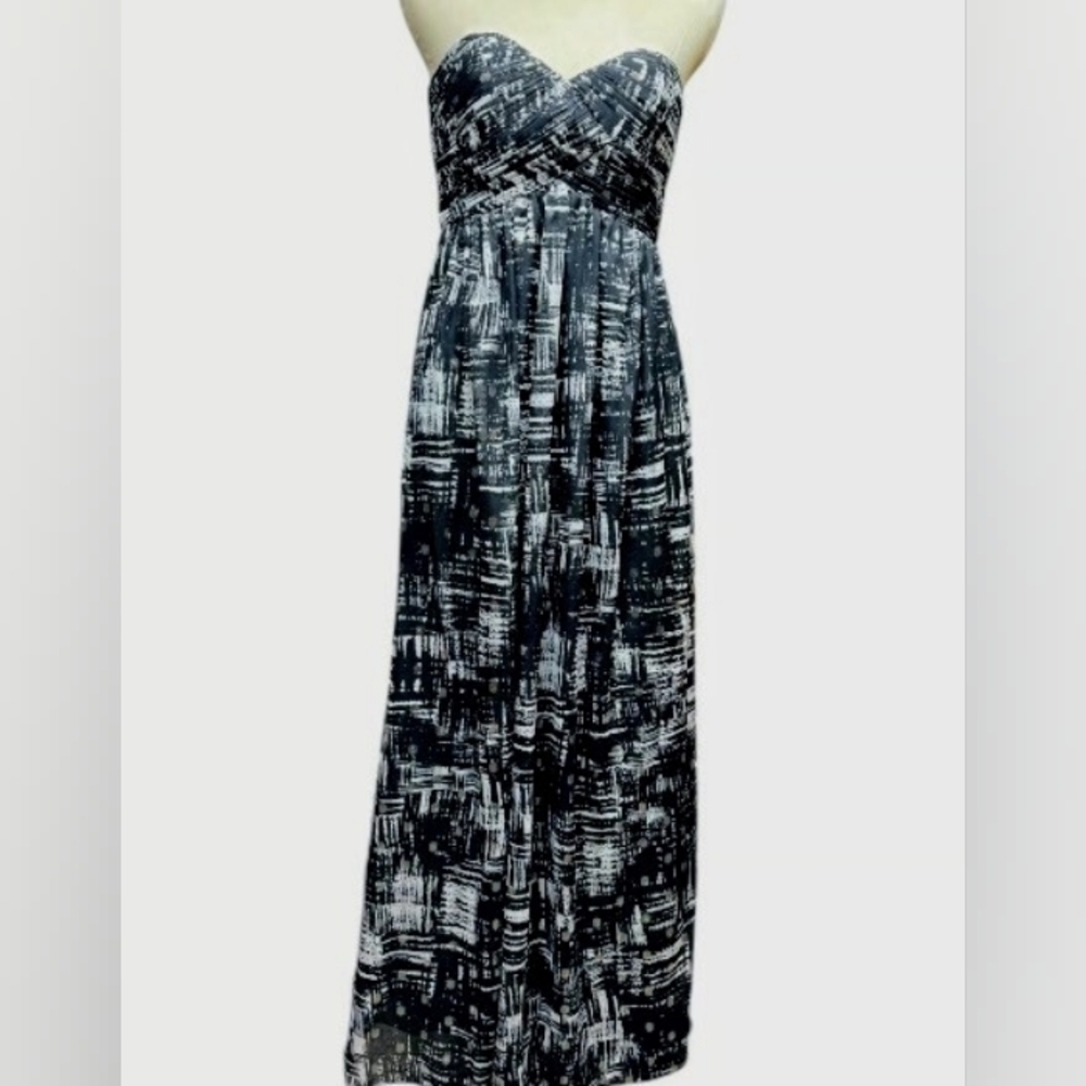 Calvin Klein Strapless Black  &  White Geometric Print Dress Sz 8